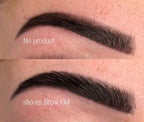 Close up of eyebrow before and after application of SHO-MI brow gel