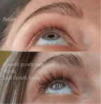 Close up of a woman's eyelashes before and after using SHO-MI growth serum
